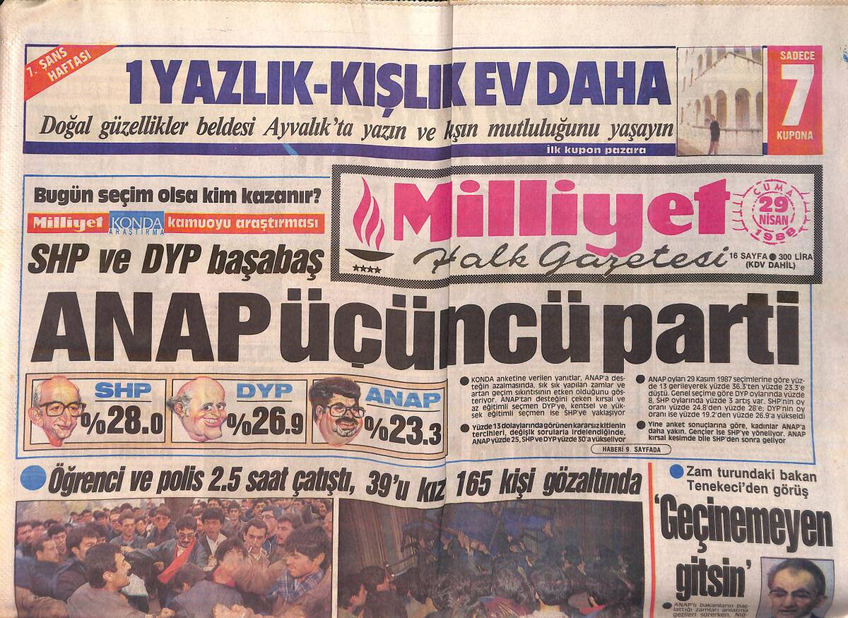 Milliyet Gazetesi 29 Nisan 1988 - Öğrenci Ve Polis Çatıştı 