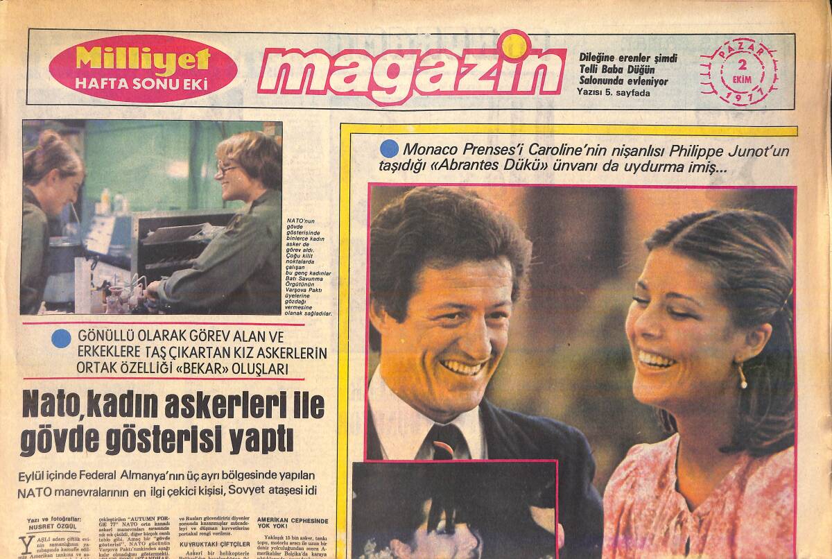 Milliyet Gazetesi Magazin Eki 2 Ekim 1971 - Monaco Prenses'i Caroline'nin Nişanlısının Unvanı Uydurma İmiş - Türkan Şoray Kararsız GZ156259 - 1