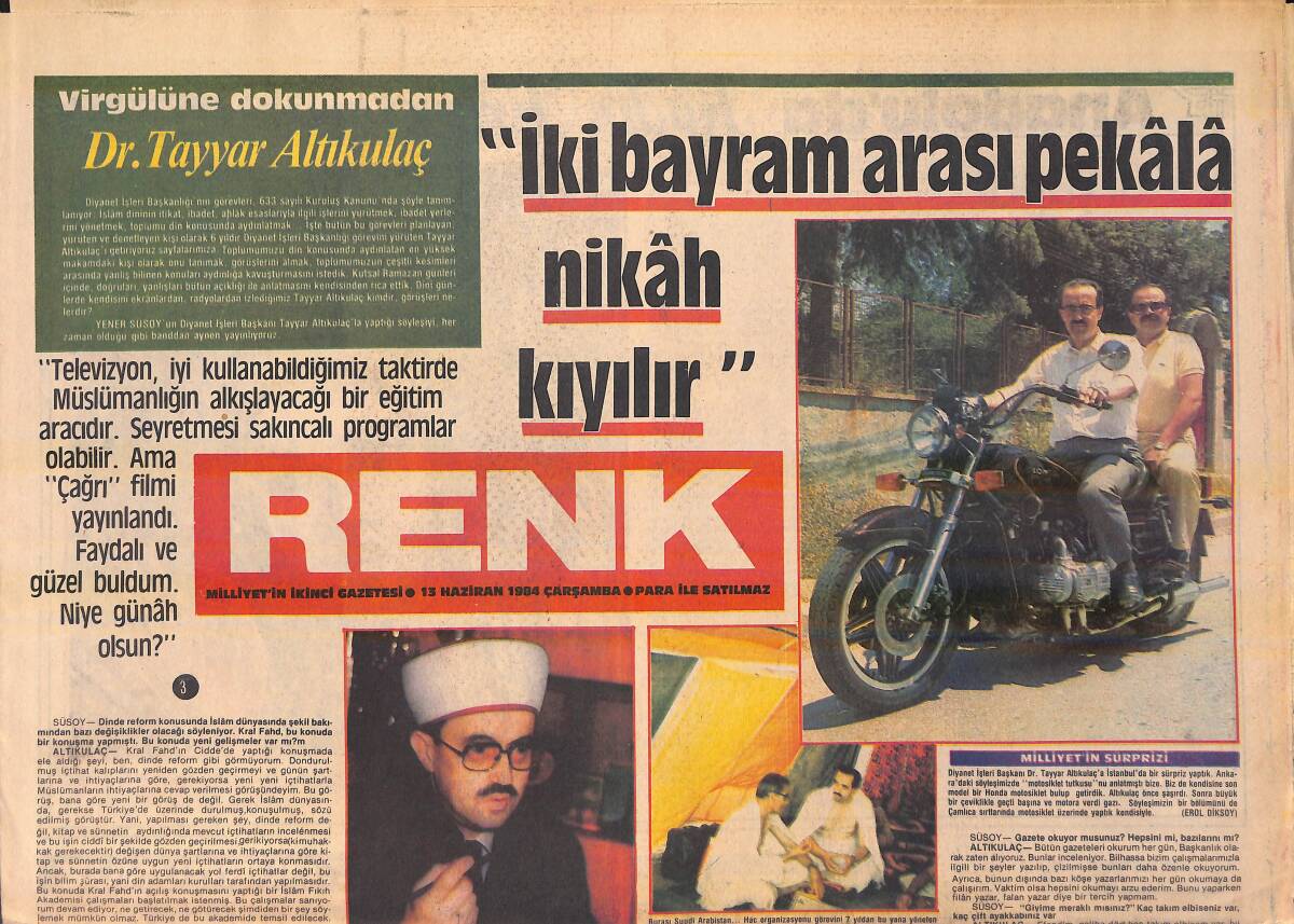 Milliyet Gazetesi Renk Eki 13 Haziran 1984 - Virgüle Dokunmadan Tayyar Altıkulaç GZ156285 - 1