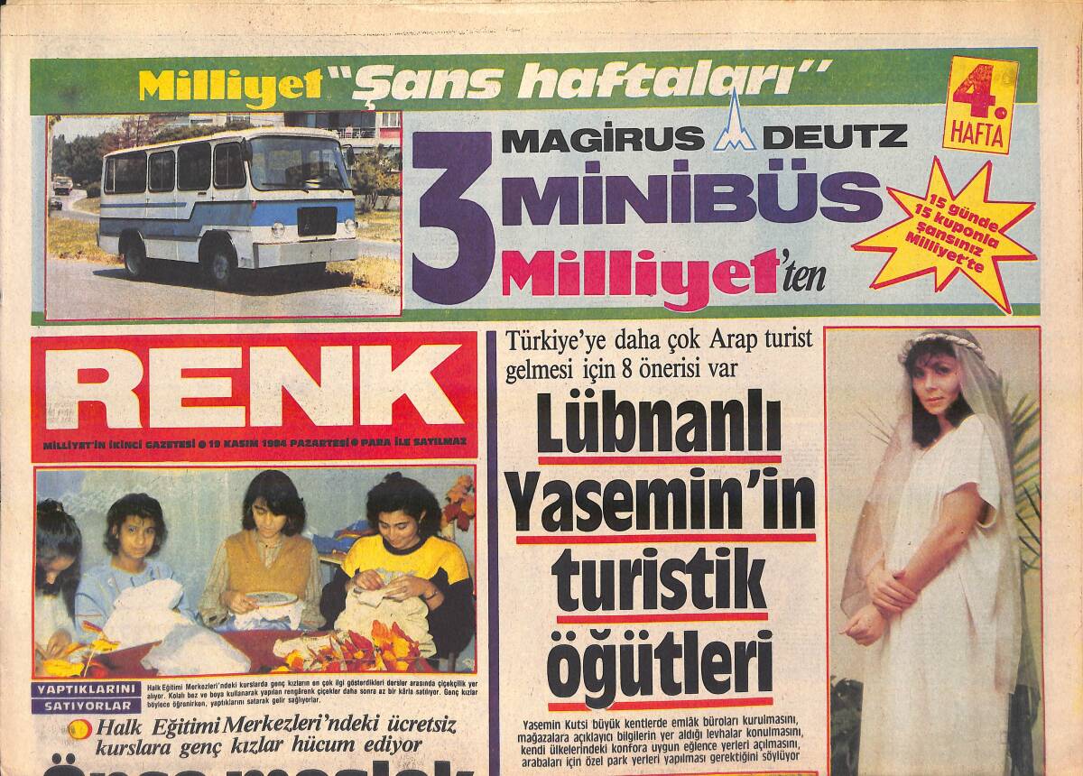 Milliyet Gazetesi Renk Eki 19 Kasım 1984 - Hülya Sözer İstanbul'daki Evi İçin İzmir'de Alışveriş Yapıyor - Lübnanlı Yasemin'in Turistik Öğütleri GZ156243 - 1