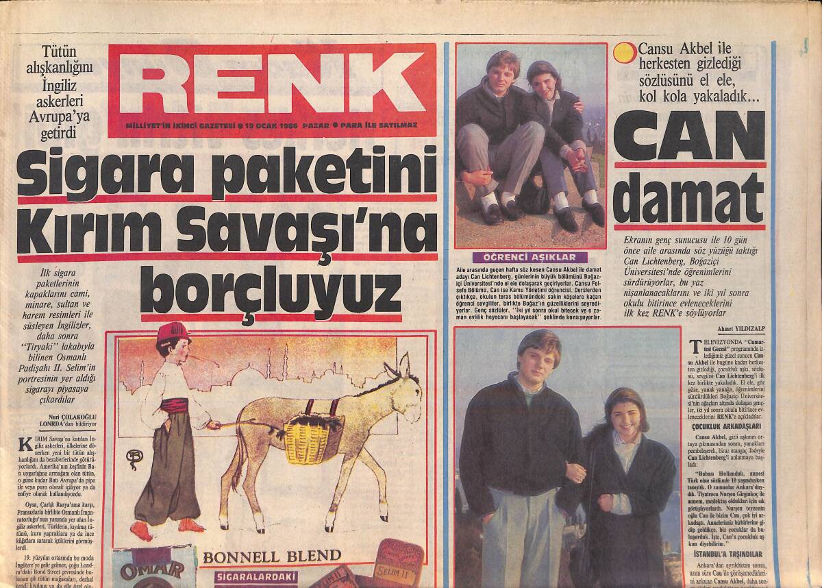 Milliyet Gazetesi Renk Eki 19 Ocak 1986 - Müşerref Akay Araplar İçin Form Tutuyor - Cansu Akbel İle Herkesten Gizlediği Sözlüsü El Ele GZ156090 - 1