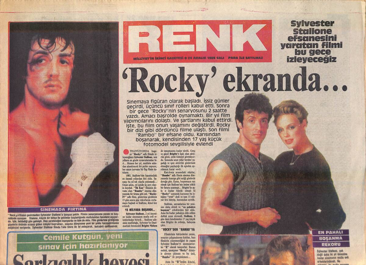 Milliyet Gazetesi Renk Eki 24 Aralık 1985 - Rocky Ekranda - Cemile Kutgün Yeni Sınav İçin Hazırlanıyor GZ156268 - 1