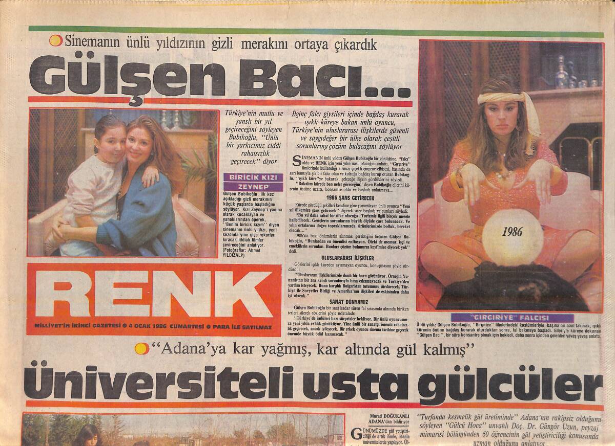 Milliyet Gazetesi Renk Eki 4 Ocak 1986 - Gülşen Bubikoğlu'nun Gizli Merakı - Seyyar Şarkıcı Sibel Egemen GZ156091 - 1