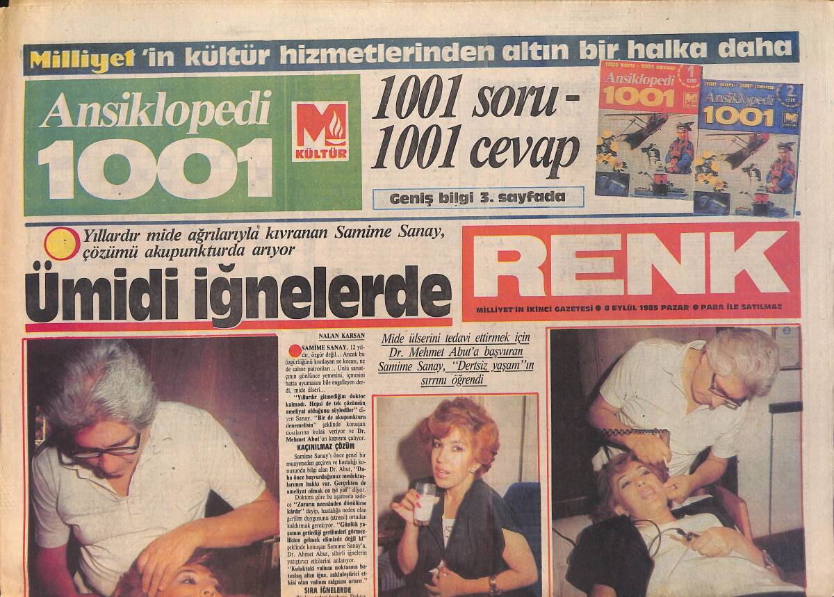 Milliyet Gazetesi Renk Eki 8 Eylül 1985 - Roger Moore, Kendi Tahtına Oğlu Geoffrey'i Getiriyor - Samime Sanay Dertsiz Yaşam'ın Sırrını Öğrendi GZ156137 - 1