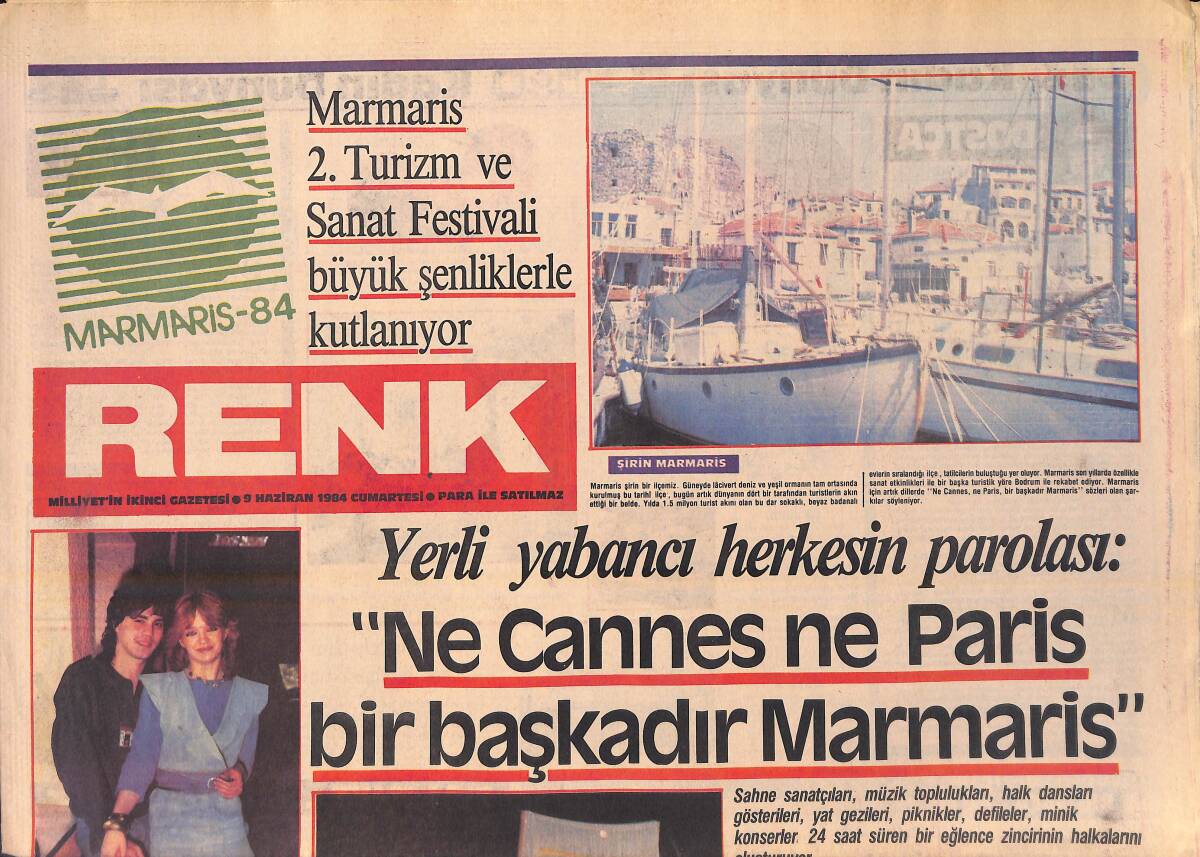 Milliyet Gazetesi Renk Eki 9 Haziran 1984 - Neco, Emel Sayın Ve Erol Evgin - Yerli Yabancı Herkesin Parolası: Marmaris GZ156094 - 1