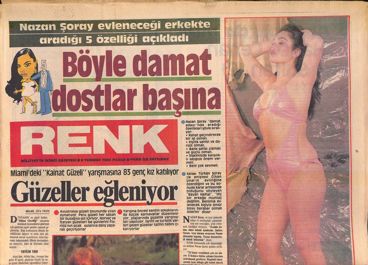 Milliyet Gazetesi Renk Eki Gazetesi 8 Temmuz 1984 - Nazan Şoray Evleneceği Erkekte Aradığı 5 Özelliği Açıkladı GZ156371 - 1