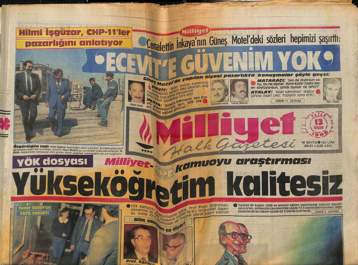 Milliyet Halk Gazetesi 13 Nisan 1986 - Cemalettin İnkaya: Ecevit'e Güvenim Yok - Rahşan Ecevit: İktidar Bizim GZ155801 - 1