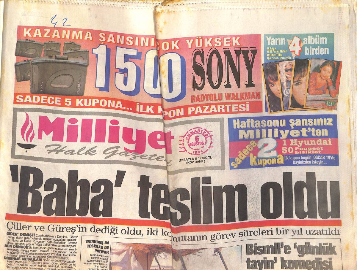 Milliyet Halk Gazetesi 6 Ağustos 1994 - Semra Özal Eşinin Ölümünden Beri İlk Kez Bu Kadar Neşeliydi - Feyyaz'a Son Harbe GZ154094 - 1