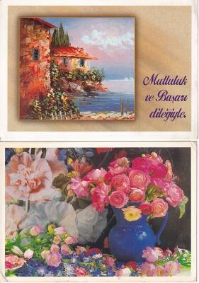 Mutluluk ve Başarı Dileği Çiçekler 2li Kartpostal KRT10407 - 1