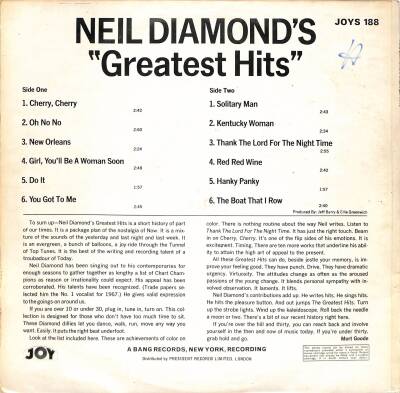 Neil Diamonds - Greatest Hits (1967 - UK) LP PLK19016 - 2