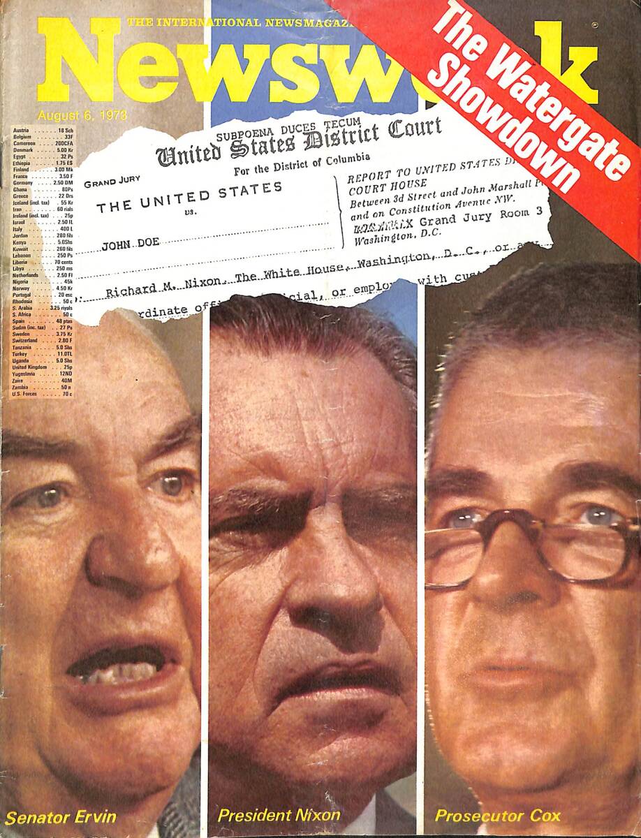 Newsweek Magazine August 6, 1973 - Senator Ervin, President Nixon, Prosecutor Cox NDR88690 - 1