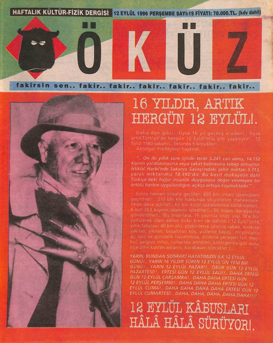 Öküz Haftalık Kültür-Fizik Dergisi 12 Eylül 1996 Sayı : 19 NDR89595 - 1