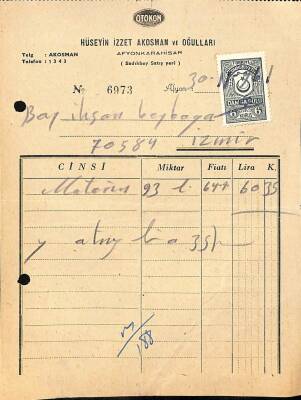 OTOKOM Hüseyin İzzet Akosman Ve Oğulları İzmir Damga Pullu Fatura 1961 EFM(N)10869 - 1