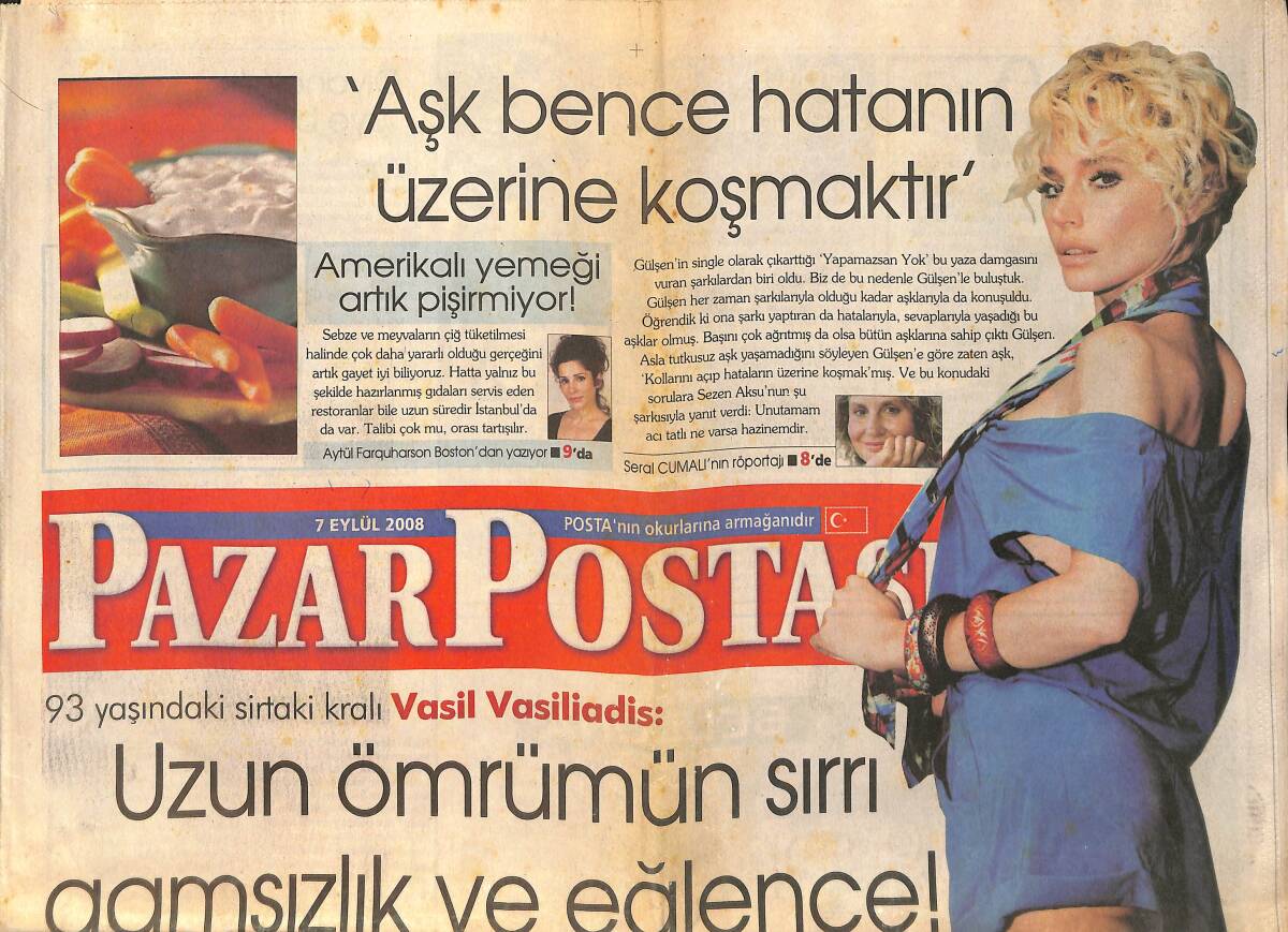 Pazar Postası Gazetesi 7 Eylül 2008 - 93 Yaşındaki Sirtaki Kralı 