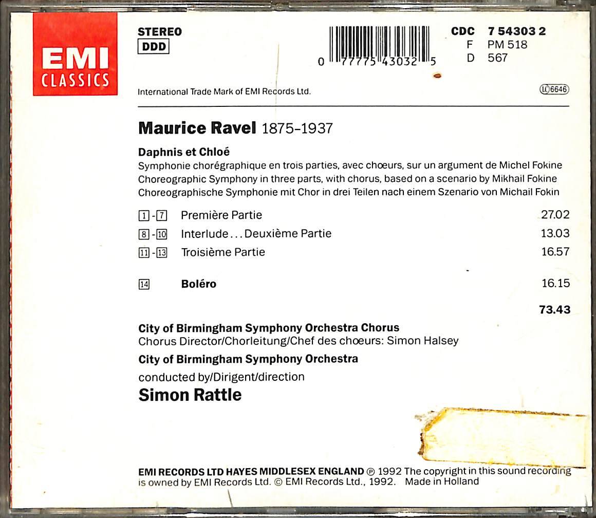 Ravel - Bolero - Simon Rattle CD (İkinci El) CD3648 - 2