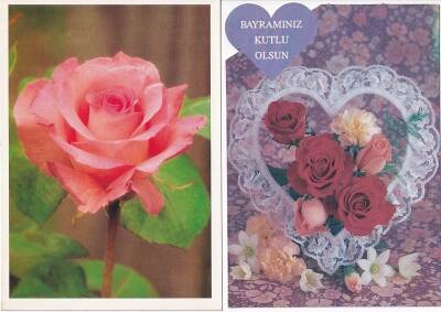 Renkli Güller Bayram Kutlama 2li Kartpostal KRT10413 - 1