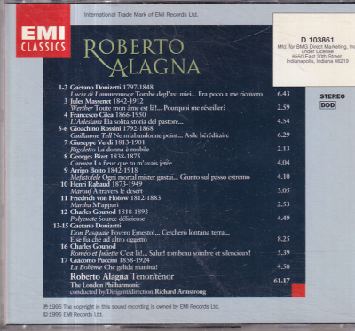 Roberto Alagna *Richard Armstrong * ( İkinci El ) CD Müzik CD1496 - 2