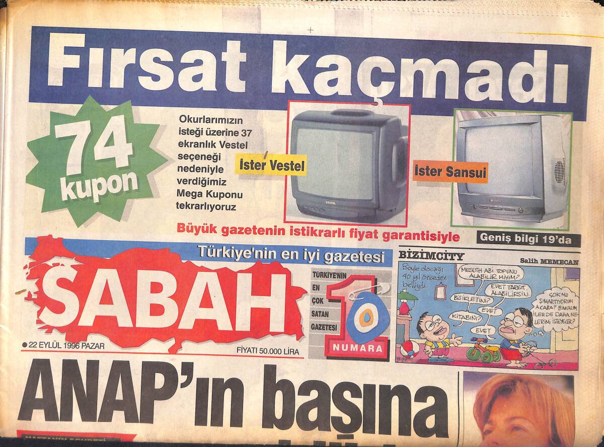 Sabah Gazetesi 22 Eylül 1996 - Honda Temel Attı - Efes , Fener'i Ezdi GZ155506 - 1