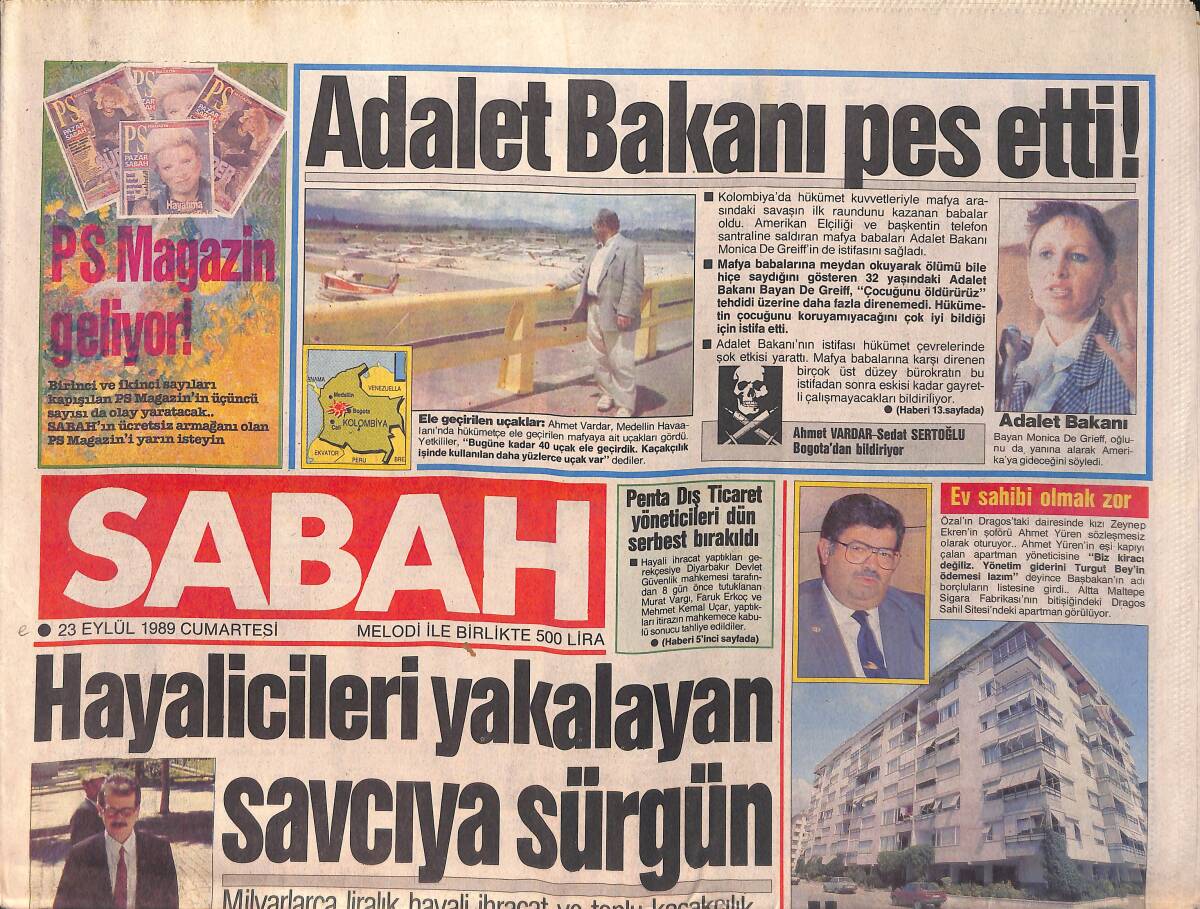 Sabah Gazetesi 23 Eylül 1989 - Hayalcileri Yakalayan Savcıya Sürgün - Başbakan Özal 