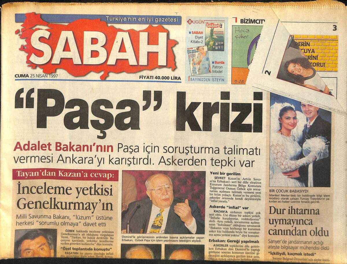 Sabah Gazetesi 25 Nisan 1997 - Galatasaray İhtilâl Yaptı - Baykal : 2 Turlu Seçime Karşıyız GZ155427 - 1