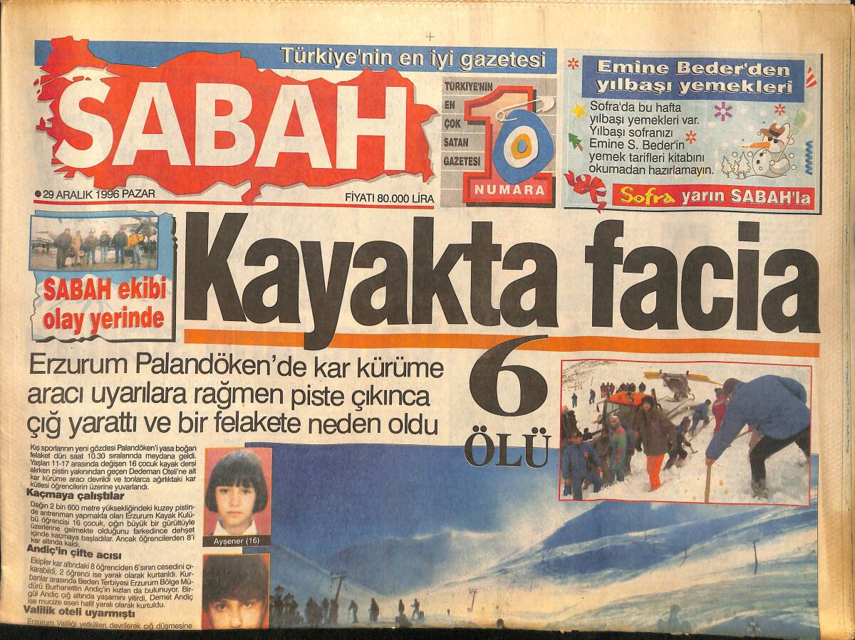 Sabah Gazetesi 29 Aralık 1996 - Demirel :Susurluk Örtbas Edilemez - Kate Moss Gibisi Yok GZ155467 - 1