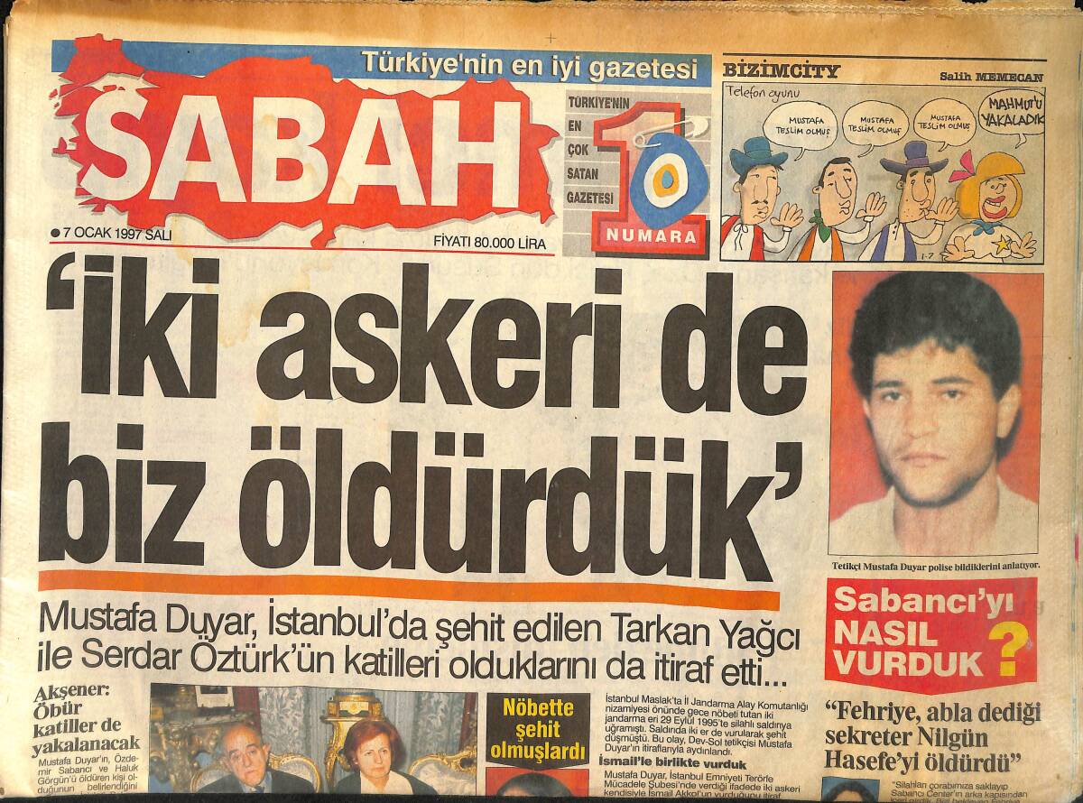 Sabah Gazetesi 7 Ocak 1997 - Çiller : Birden Fazla Kişi Ele Geçirildi - Tekstil Sektörü Tehlike İçinde GZ155431 - 1