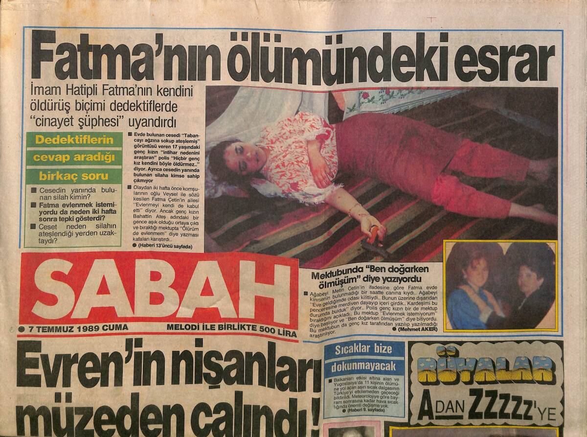 Sabah Gazetesi 7 Temmuz 1989 - Jacqueline'den Hayat Öpücüğü - Özal'ın MİT Operasyonu - Kaçakçı Generale İdam GZ150215 - 1