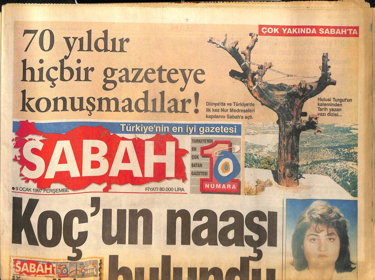 Sabah Gazetesi 9 Ocak 1997 - Koç'un Naaşı Bulundu - Fener'in Defansı Geçilmiyor GZ155466 - 1