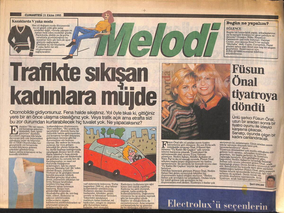 Sabah Gazetesi Melodi Eki 21 Ekim 1995 - Füsun Önal Tiyatroya Döndü GZ155504 - 1