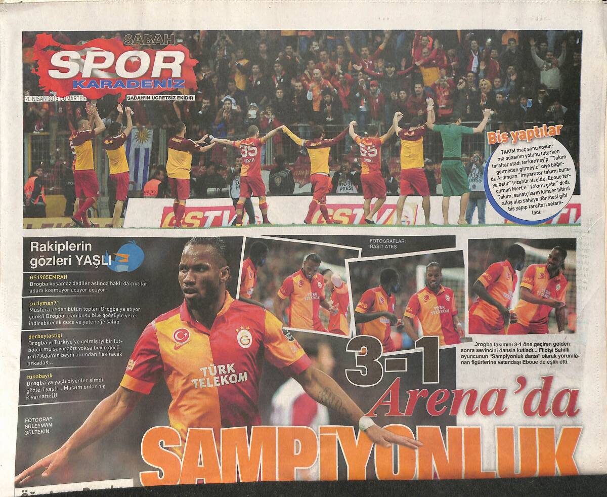 Sabah Gazetesi Spor Eki 20 Nisan 2013 - Arena'da Şampiyonluk - Şenol Güneş'e Büyük Onur GZ153814 - 1