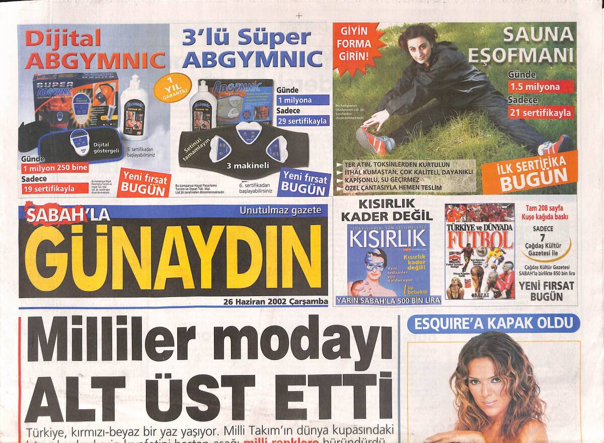 Sabah'la Günaydın Gazetesi 26 Haziran 2002 - Demet Akalın, Esquire Dergisinin Temmuz Sayısına Basketbol Topu İle Soyundu - Şebnem Canlı Bomba GZ153793 - 1