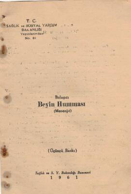 SAĞLIK - 1961 Yılı Bulaşıcı Beyin Humması(Menenjit) Broşürü EFM(N)3787 - 2