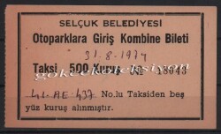 Selçuk Belediyesi 1974 Yılı Otoparklara Giriş Bileti PYB2912 - 1