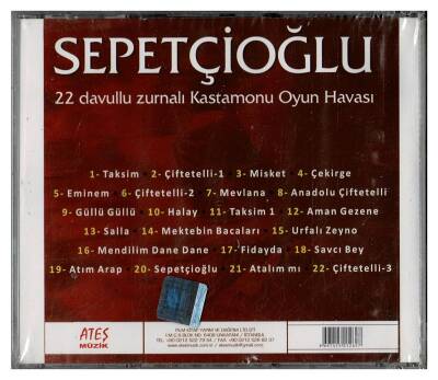 Sepetçioğlu - Davullu Zurnalı Kastamonu Oyun Havası (Sıfır Ürün) CD Müzik CD874 - 8