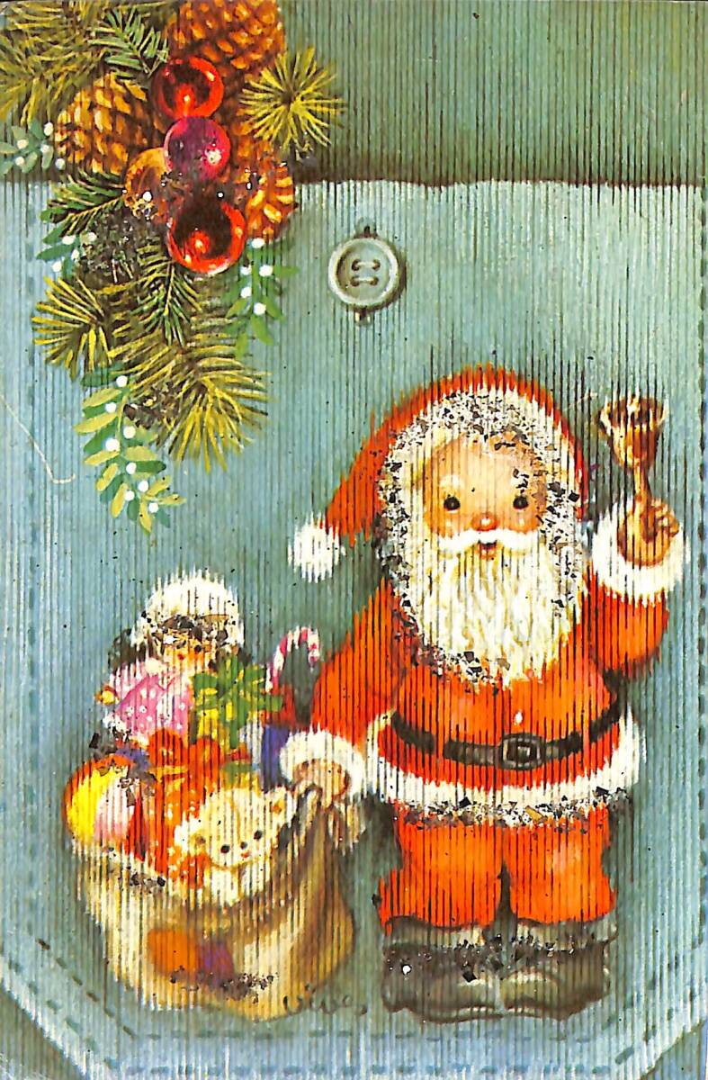 Simli Noel Baba Temalı Kartpostal (Küçük Boy) KRT22929 - 1