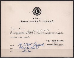 Şişli Lions Kulübü Derneği 1975 Yılı Aylık Yemek Davetiyesi EFM275 - 3