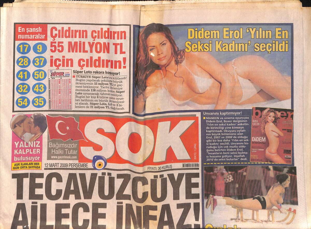 Şok Gazetesi 12 Mart 2009 - Diden Erol Yılın En Seksi Kadını Seçildi - Deniz Seki'yi Şoförü Yaktı GZ154844 - 1