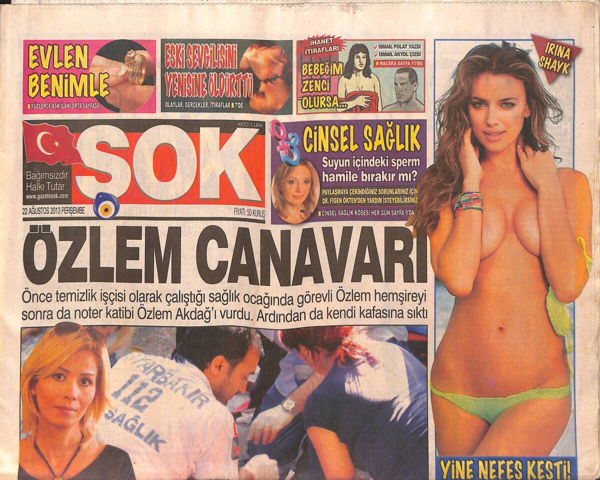 Şok Gazetesi 22 Ağustos 2013 - Irina Shayk Yine Nefes Kesti - Ajda Diva'ya Dava Açmasın! GZ154842 - 1