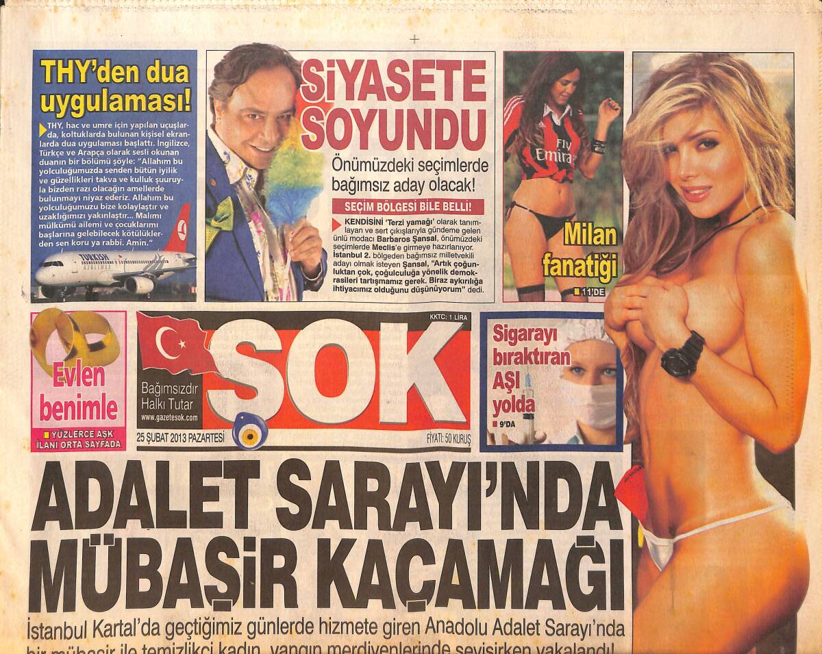 Şok Gazetesi 25 Şubat 2013 - Nil Erkoçlar: Bu Yaşıma Kadar Hiç Erkekle Olmadım - Hande Yener: Erkek Kendini Hissettirmeli GZ154833 - 1