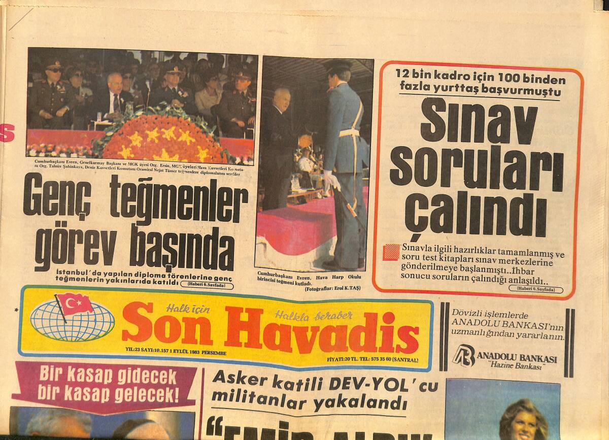 Son Havadis Gazetesi 1 Eylül 1983 - Biyonik Adam Lewis 100 Metrede Arap Atını Geride Bıraktı - Sınav Soruları Çalındı GZ153480 - 1