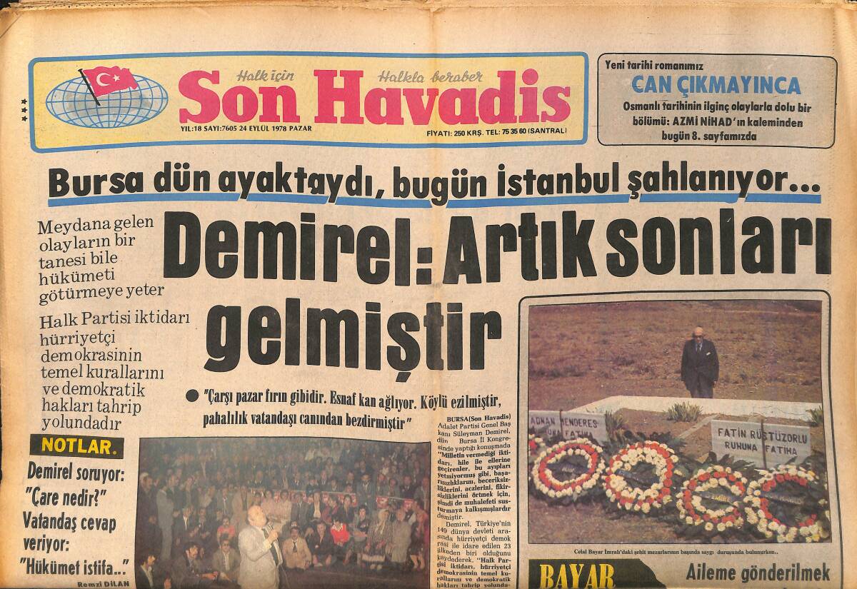 Son Havadis Gazetesi 24 Eylül 1978 - Hikmet Müezzinoğlu Hala Ortada Yok - Demirel: Artık Sonları Gelmiştir GZ153786 - 1