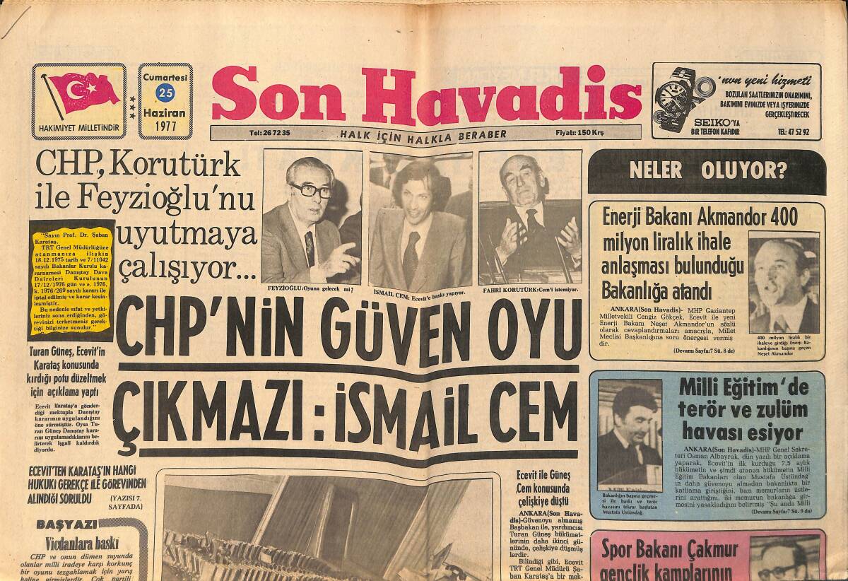 Son Havadis Gazetesi 25 Haziran 1977 - Raquel Welch'i Çileden Çıkaran Soru - Fenerbahçe 1 Milyon 300 Bin Liraya Kumar Oynuyor GZ153789 - 1