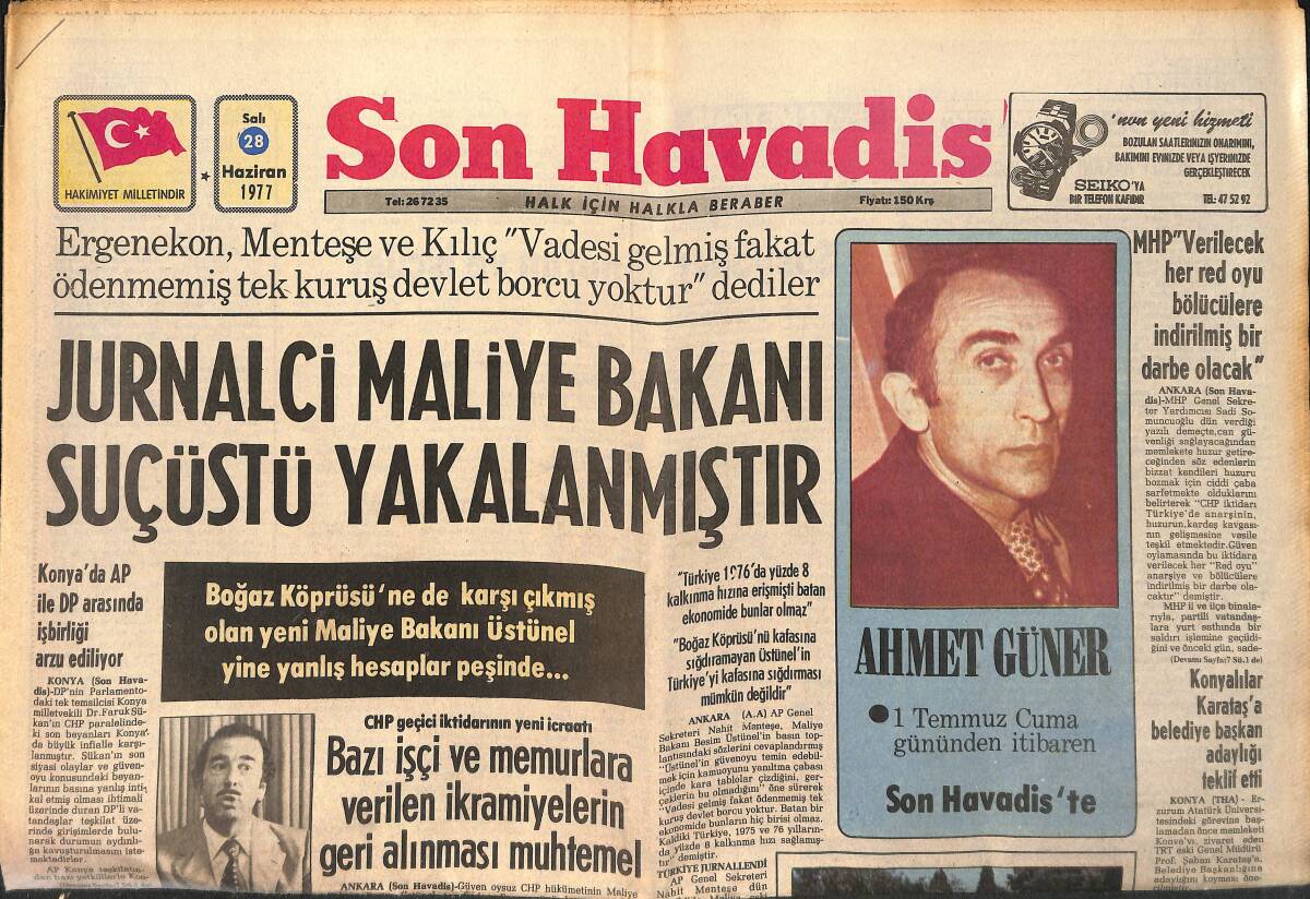 Son Havadis Gazetesi 28 Haziran 1977 - Cary Grant İşçilerini Teftiş Etti - Üstünel CHP İktidarına Bazı Komünist Ülkelerin Para Yardımı Yapacağını Söyledi GZ153790 - 1