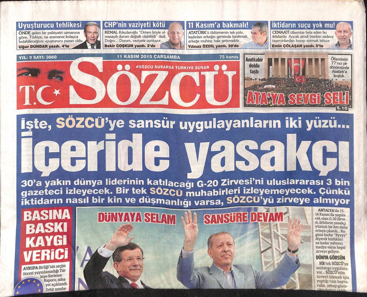 Sözcü Gazetesi 11 Kasım 2015 - Golün De Kralı Mario Gomez GZ154942 - 1