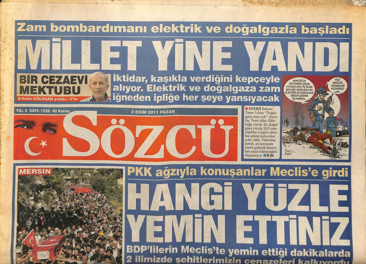 Sözcü Gazetesi 2 Ekim 2011 - Müslüm Gürses: Bu Dükkanda Sandalye Yok Mu Yahu - Hande Ataizi Yeni Yıla Evli Girecek GZ154988 - 1