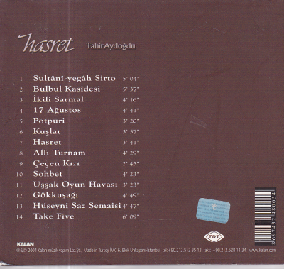 Tahir Aydoğdu *Hasret* ( İkinci El ) CD Müzik CD1432 - 2