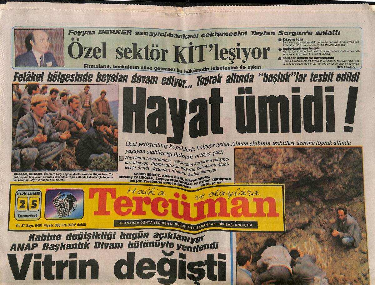 Tercüman Gazetesi 25 Haziran 1988 - Özel Sektör Kitleşiyor - İlaç Savaşı - Karadeniz Heyelan Bölgesi GZ150147 - 1