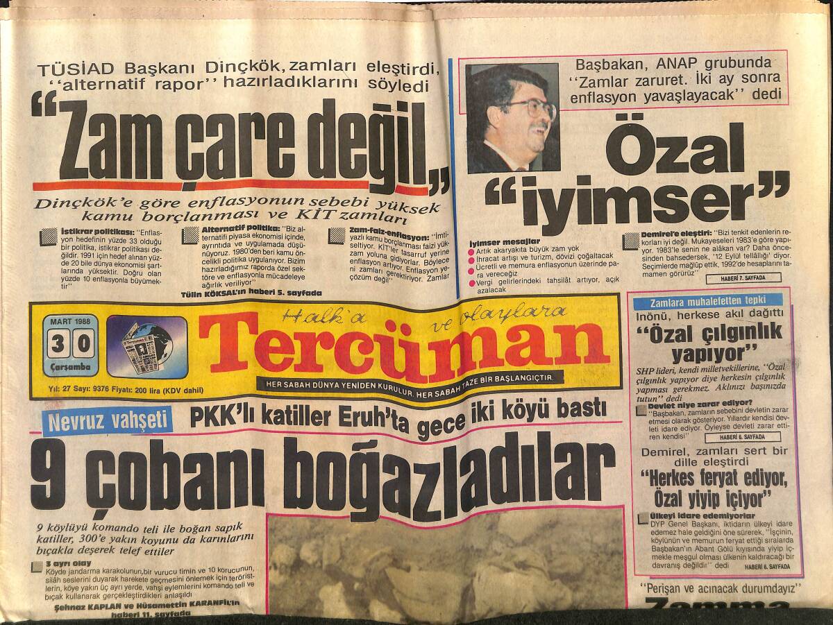 Tercüman Gazetesi 30 Mart 1988 - İran Irak Savaşı Bütün Hızıyla Devam Ediyor - Cruyff: Fenerbahçe'yi 5 Nisana Kadar Beklerim GZ153458 - 1