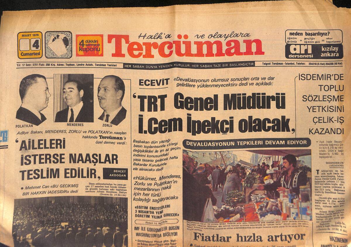 tercüman gazetesi 4 mart 1978 mutlu menderes ağabeyinin yanına