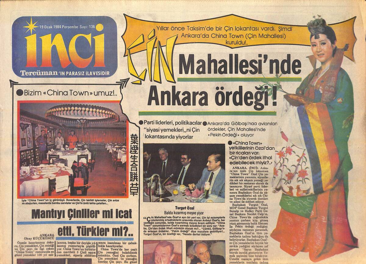 Tercüman Gazetesi İnci Eki 19 Ocak 1984 - Mantıyı Çinliler Mi İcat Etti Türkler Mi - Turgut Özal Balda Kızarmış Meyve Yiyor GZ156157 - 1